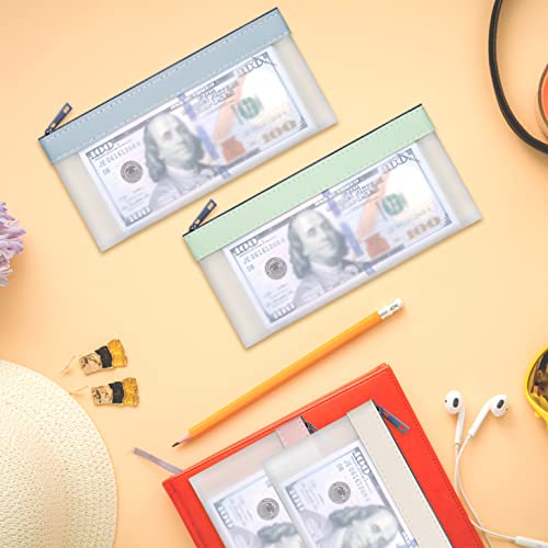 4 Pack Clear Money Envelopes for Cash Money Bag Pouch 7.6x3.7 inch - color: green, pink, blue, white