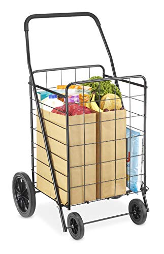 Whitmor Extra Large Utility Foldable Shopping Cart with Wheels, 100 Lb Capacity, Heavy Duty Grocery Cart with Steel Frame, Foam Handle, Rolling Collapsible Utility Trolley for Grocery, Laundry, Black - size: 17.4"L x 16.4"W x 40.12"H, Black