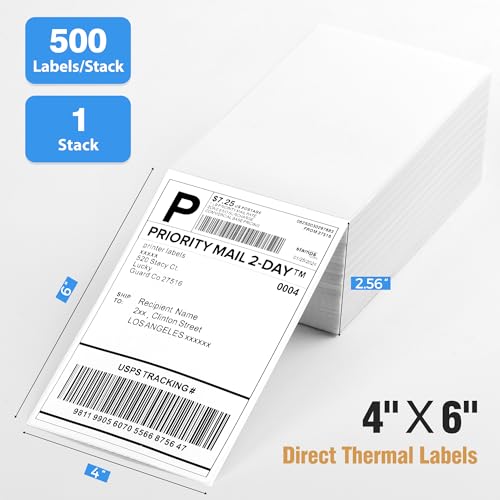 4x6 Thermal Labels Fanfold 500-Pack Crisp Prints Thermal Shipping Labels 4x6 Commercial Grade Thermal Printer Paper with Perforated, 1 Stack - style: 500 Labels-White