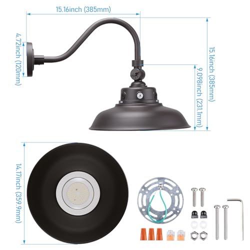 LEONLITE 3CCT 14 Inch Outdoor Barn Light, 120-277V, Integrated LED, Brown - color: Brown