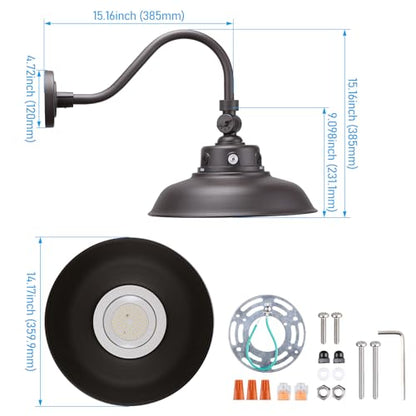 LEONLITE 3CCT 14 Inch Outdoor Barn Light, 120-277V, Integrated LED, Brown - color: Brown