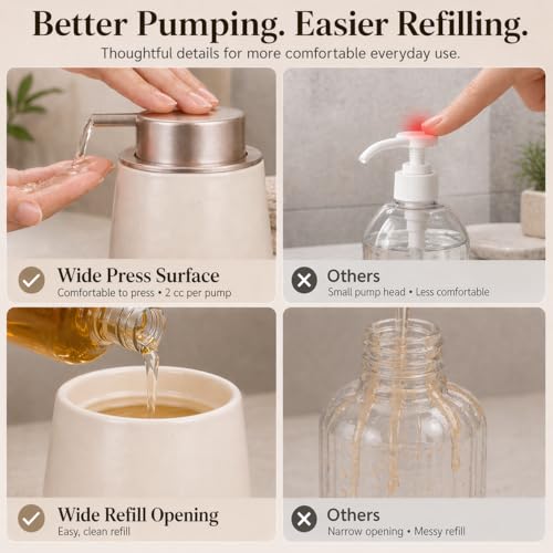 BosilunLife Ceramic Soap Dispenser - Dish Soap Dispenser for Bathroom 12Oz - color: Apricot