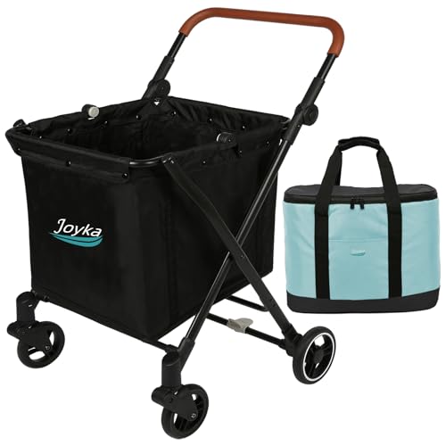 Foldable Shopping Cart 85 Liters Grocery Cart with Cooler Bag Utility Cart Shopping Trolleys with Larger Capacity Rolling Front Swivel Wheels Adjustable for Office Picnic Groceries Laundry - size: 85 Liters + cooler bag light blue