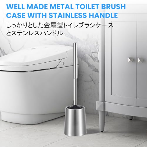 SUS304 Stainless Steel Toilet Brush and Holder Toilet Brush Bowl Cleaning Brush Double Layer Holder Long Brush Handle High Density Silicone Head