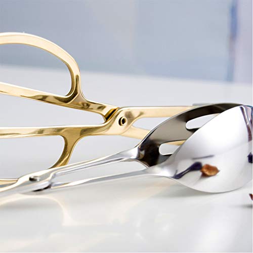 Food Tongs, Heavy Duty Stainless Steel Kitchen Tongs Salad Tongs 10 inch Heat Resistant Small Serving Tongs for Cooking, Grill, Pastry, Sandwich, Ice, Food Bread Dessert (Gold)