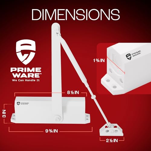 PrimeWare DC-600 Adjustable Automatic Door Closers for Home | Soft Close, No Slam | Residential and Commercial Door Closer | Level 1-6 | for Doors Weighing 30-300 lbs | Hydraulic Door Spring - White - size: Level 1-6, style: White
