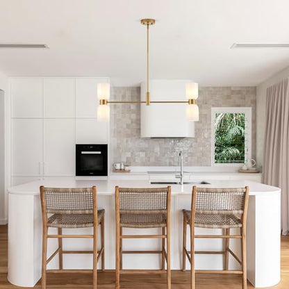 Modern Linear Chandelier for Kitchen Island, Gold Island Light Fixtures with White Glass Shade, 4-Light Linear Pendant Light Fixture for Dining Room - color: Gold