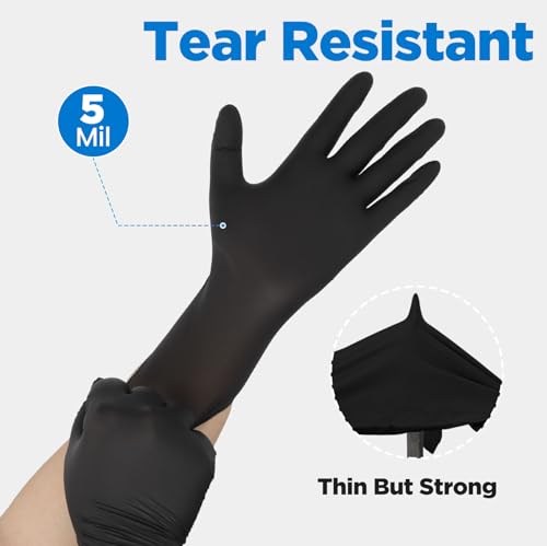 5 Mil 1000Pcs Food Grade Disposable Nitrile Gloves XL - color: Black (1000 Pcs), size: X-Large