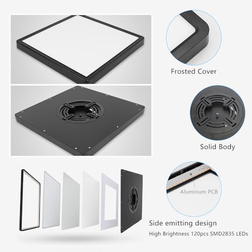 LightingWill 12Inch 24W Square LED Ceiling Light Fixtures Flush Mount, 4000K Natural White Ceiling Lamp, Surface Mount Modern Ceiling Lighting for Bedroom, Kitchen, Bathroom, Black - color: Natural White, size: 12 inch Black
