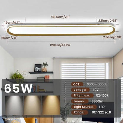 ADISUN Modern LED Ceiling Light Dimmable Linear Ceiling Light 47in Semi Flush Mount Long Lights with Remote Control and Side Lighting for Living Room Kitchen Dining Room Gold - color: Gold-1Pack, size: 47 Inch