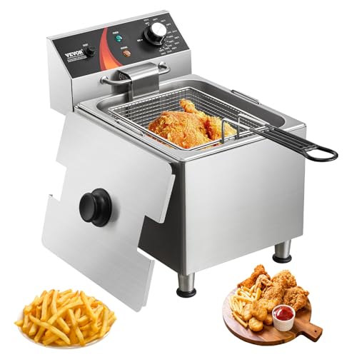 VEVOR Commercial Deep Fryer, 1750W Electric Countertop Fryer with Basket & Height-Adjustable Feet, 12Qt / 11.5L Stainless Steel Single Oil Fryer, Temp Control, Overheat Protection, for Restaurant Use - size: Single Fryer, style: Deep Fryer