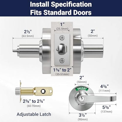 Keyed Commercial Privacy Indicator Door Lock, Heavy Duty Vacant Occupied Bathroom Handle with 90mm Large Rose (Covers Old Holes) - ANSI Grade 2 Restroom Lever for Office, Medical & Gym (Keyed Silver) - color: Keyed Silver