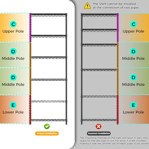 Golpart 6Tier Adjustable Storage Shelves Metal Wire Shelving Standing Shelf - color: Black, size: 6-tier-12"Dx22"Wx69"H