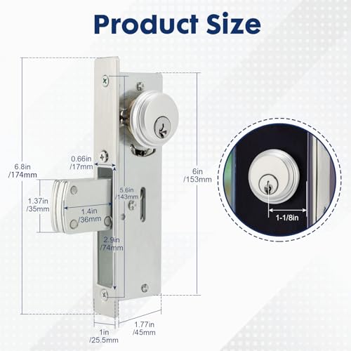 MaxxGeek Storefront Mortise Door Lock Commercial Mortise Lock with Lock Cylinder Double Cylinder Deadbolt Lock Set (1-1/8" Backset) - color: Aluminum, style: Mortise Lock