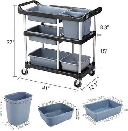 3 Tier Utility Cart Heavy Duty 330lbs Capacity Rolling Service Cart Utility Carts with Wheels Storage Cart Restaurant Supplies Great for Hotel,Kitchen,Laundry Room,Siz:41x18.3x37 - size: 41X18.1X37IN
