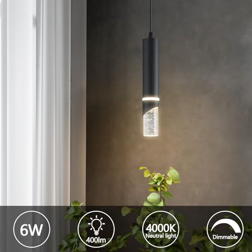 Modern Dimmable Led Pendant Lights Kitchen Island, Ideal for Living Room, Bedroom,Sink 6w LED Crystal Energy-Saving Hanging Lamp for Cozy Lighting (Black 2-Pack) - size: 2-Pack