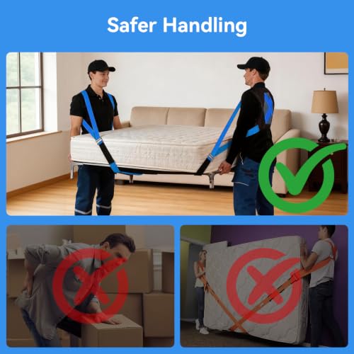 Moving Straps for Lifting, with Back Support for 2 Person, Blue - color: BLUE