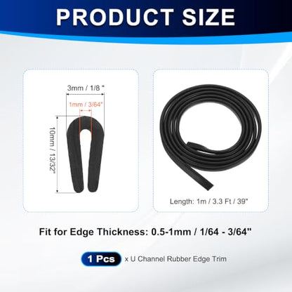 PATIKIL U Channel Rubber Edge Trim 3.3Ft Long for 1/64"–3/64" Thick Edge - size: 3.3Ft L x 1/8" W, 3/64" Slot