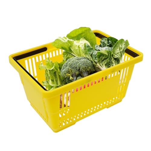 12 Pcs Shopping Baskets 28L 7.4Gal Plastic Shopping Baskets with Handles, Portable Grocery Basket for Supermarket Retail Shop Book Store Laundry, 18.9x13x10.2 Inch (Yellow) - color: Yellow