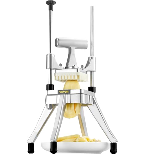 VEVOR Commercial Vegetable Fruit Chopper, Stainless Steel French Fry Cutter w/ 4 Blades 1/4" 3/8" 1/2", Vegetable Chopper Dicer w/Stainless Bowl, Heavy Duty Cutter for Potato Tomato Onion Mushroom - size: 1/4" + 3/8" + 1/2" + 6-Wedge Slicer