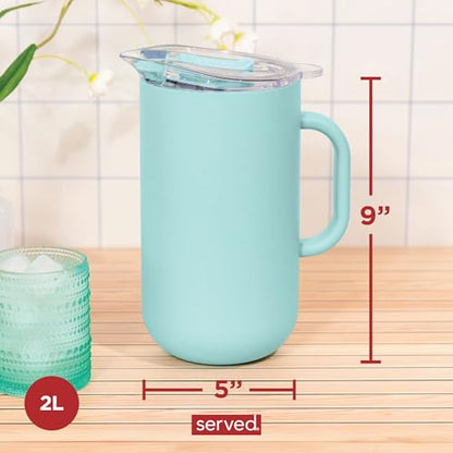 Served Premium Insulated Pitcher (2L/66oz) - Double Walled, Copper Lined Stainless Steel Pitcher with Lid - Vacuum Insulated Carafe for Hot Coffee, Tea, Iced Drinks, Water, Cocktails, and More - color: Blue Lemonade
