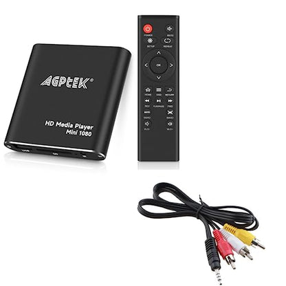 HDMI Media Player with One More AV Cable, Black Mini 1080p Full-HD Ultra HDMI Digital Media Player for -MKV/RM- HDD USB Drives and SD Cards