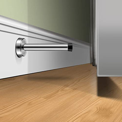 8 Inch Long Door Stop, Stainless Steel Extra Long Door Stopper, Wall Mounted, Brushed Nickel Solid Rigid Doorstop with Rubber Wall Protector Bumper, Silver
