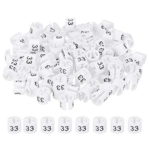PATIKIL 100 Pcs Clothes Hanger Markers, Number 33 Tag Fit 3mm Rod Garment Size Hanger Clips Color Coding Label for Clothing Hangers, White - size: Number 33