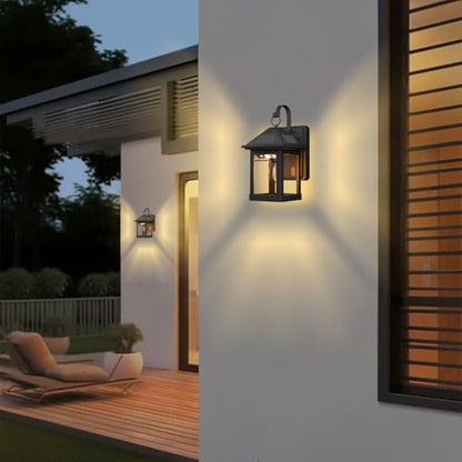 2 Pack Solar Wall Lanterns Outdoor with E26 Bulbs, 3 Modes Motion Sensor