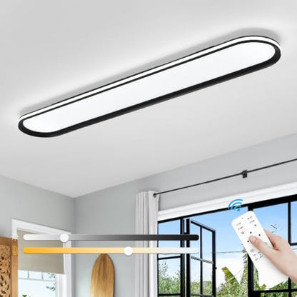 ADISUN Modern LED Ceiling Light Dimmable Linear Ceiling Light 47in Semi Flush Mount Long Lights with Remote Control and Side Lighting for Living Room Kitchen Dining Room (65W) - color: Black-1Pack, size: 47 Inch