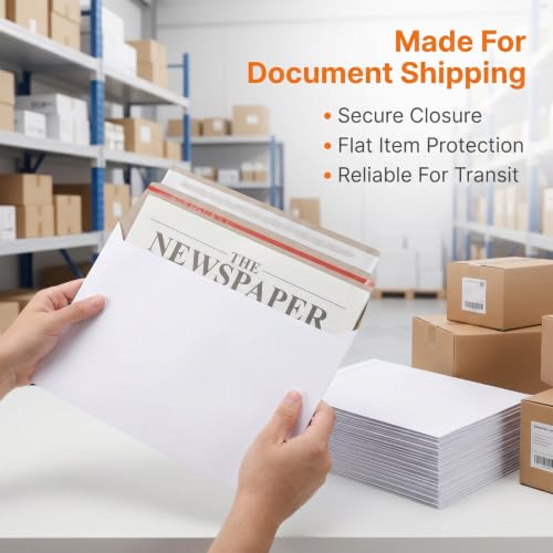 50 Pack Rigid Mailers 13.5x9.1 Inches White Cardboard Envelopes Self Seal Stay Flat Mailer for Photos Documents Papers Files Certificates