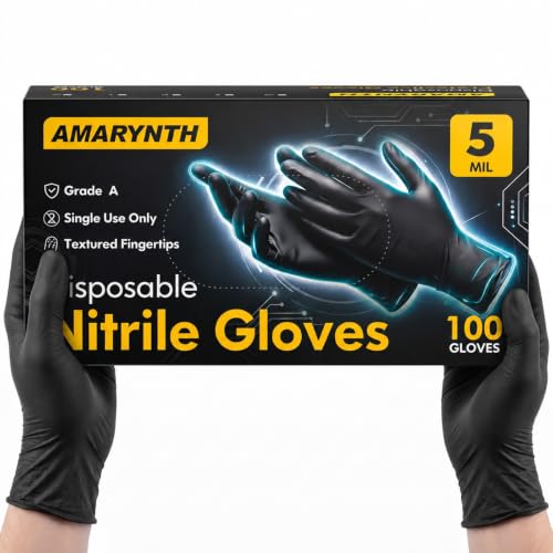 Black Nitrile Disposable Gloves, Food Grade, 5 Mil, Medium 100 Count - color: Black, size: Medium