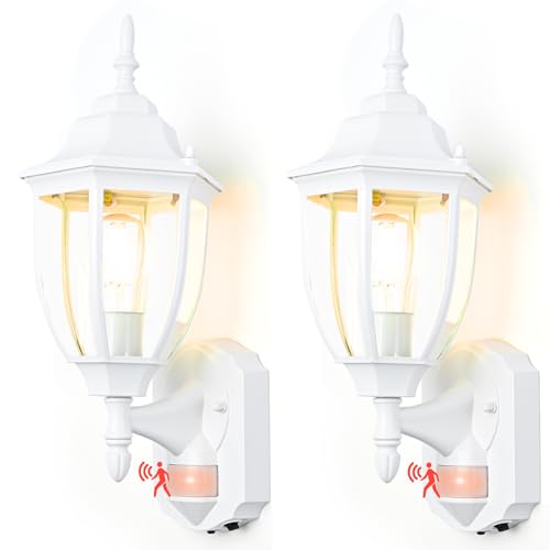 Porch Lights Outdoor Motion Sensor Wall Sconce Anti-Rust Aluminum, Exterior Outdoor Wall Lights Dusk to Dawn Porch Light Fixture Wall Mount for House Outside Patio 2Pack White - color: White, size: Standard - 2 Pack