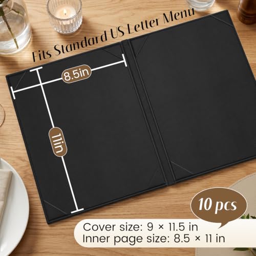 10 Pcs PU Leather Menu Covers 8.5x11 Inch, Menu Holders with 2-View