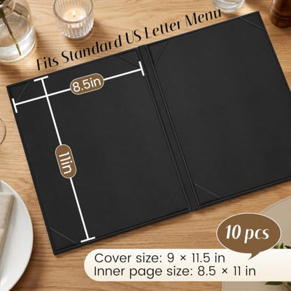 10 Pcs PU Leather Menu Covers 8.5x11 Inch, Menu Holders with 2-View
