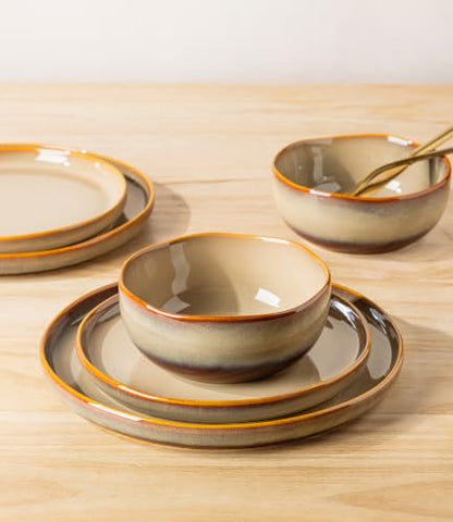 TheTerra Ceramic Dinnerware Set for 6, 18-Piece Plates and Bowls Set - color: Amber Brown, size: Set (18pcs)