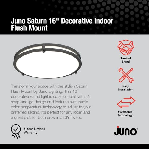 Juno Saturn Flush Mount Ceiling Light with Switchable Color Temperature (2700K-5000K), 16-Inch, Matte Black - color: Matte Black, size: 16-Inch