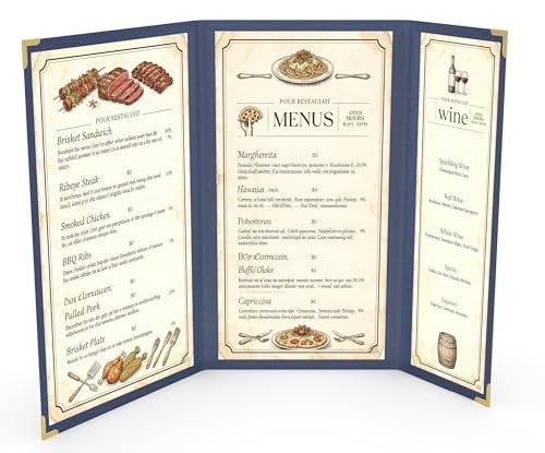 10 Pcs Blue Menu Cover 8.5x14 & 4.25x14, Asymmetric Trifold, Crystal-Clear - color: blue, size: Trifold/2.5 Pages - 8.5" x 14"