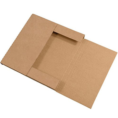 Boxes Fast BFM12121K Corrugated Cardboard Easy-Fold Mailers, 12 1/2 x 12 1/2 x 1 Inches, Fold Over Mailers, Adjustable Die-Cut Shipping Boxes, Multi-Depth, Large Kraft Mailing Boxes (Pack of 50)