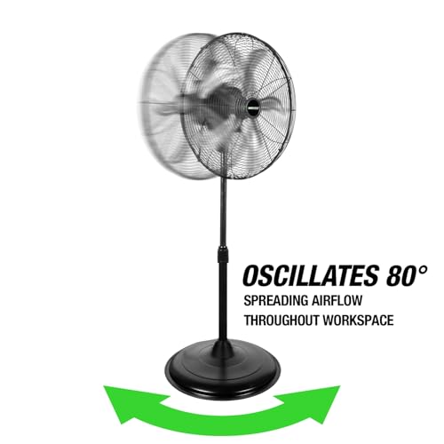OEMTOOLS OEM24871 20" Oscillating Pedestal Fan, Adjustable Height for Garage, Shop, Gym, Warehouse 4500 CFM Airflow, 3-Speed Enclosed Motor, 5 Aluminum Blades, Dust-Resistant Industrial Purpose - size: 20 Inch