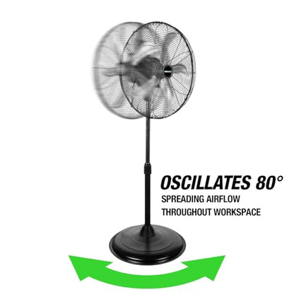 OEMTOOLS OEM24871 20" Oscillating Pedestal Fan, Adjustable Height for Garage, Shop, Gym, Warehouse 4500 CFM Airflow, 3-Speed Enclosed Motor, 5 Aluminum Blades, Dust-Resistant Industrial Purpose - size: 20 Inch