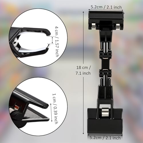 Honeydak Black 50 Pcs Sign Holder Clips Bulk for Grocery Retail Display Plastic Shelf Price Sign Clamps Double Sided Swivel Holder with Antislip Padding Rotatable Merchandising Clips for Store - color: Black