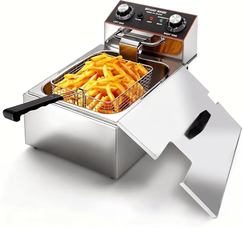 Commercial Deep Fryer with Timer, 10.6QT/10L Electric Countertop Deep Fryer 1800W 110V, Heavy Duty Stainless Steel Small Tank Oil Fryer for Restaurant Food Truck Small Business