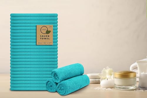 Salon Towels – Pack of 24 (16"x27") 100% Cotton Ring Spun (Not Bleach Proof) Ultra Soft, Highly Absorbent Hand Towels – Bulk for Spa, Gym & Salon (Turquoise) - color: Turquoise