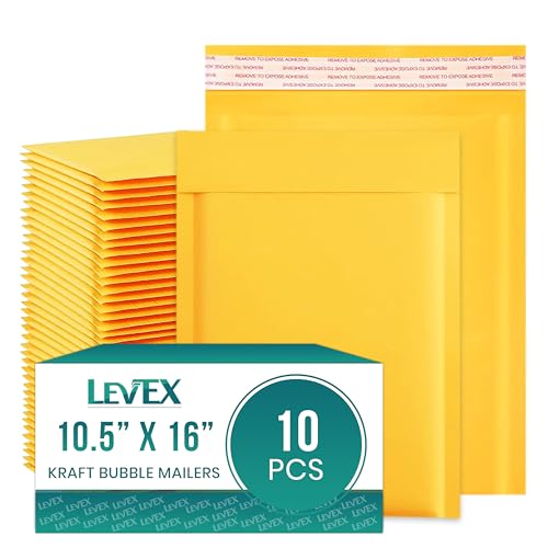 Levex - #5 10.5" x 16" [10 Pack) Kraft Bubble Mailers, Padded Envelope Mailers, Packing Envelope & Mailing Bags for Shipping - size: #5 (10.5" x 16")