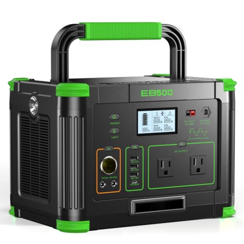 Grecell Portable Power Station 500W(Peak 1000W) 519Wh Outdoor Solar Generator Backup Battery Pack with 2 110V AC Outlets,10-Port Powerhouse for RV/Van Camping Fishing Climbing Road Trip Home Emergency - color: Grey