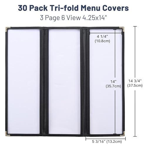 WeChef 30 Pcs 4.25 x 14" Restaurant Menu Covers 3 Page 6 View Trifold Menu - size: 4.25x14" - Tri-fold 6 View