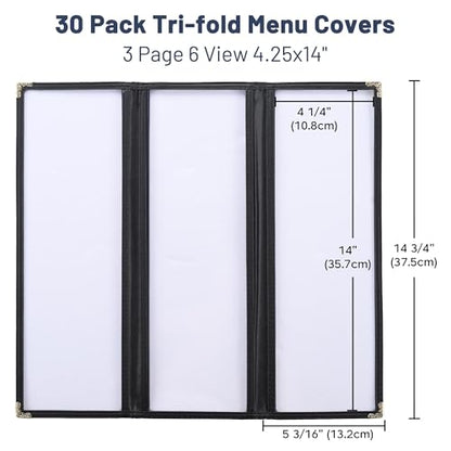 WeChef 30 Pcs 4.25 x 14" Restaurant Menu Covers 3 Page 6 View Trifold Menu - size: 4.25x14" - Tri-fold 6 View