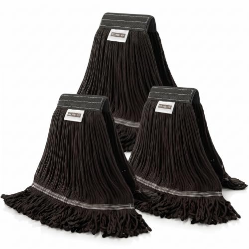 Heavy Duty Wet Industrial Cleaning Mop Head – 21 oz Black mop Head Replacement Cotton Washable Industrial mop Heads Heavy Duty for Commercial & Home Cleaning（Balck） - color: Black, size: 3 Pack