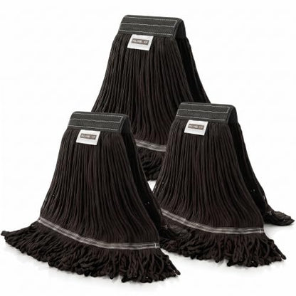 Heavy Duty Wet Industrial Cleaning Mop Head – 21 oz Black mop Head Replacement Cotton Washable Industrial mop Heads Heavy Duty for Commercial & Home Cleaning（Balck） - color: Black, size: 3 Pack